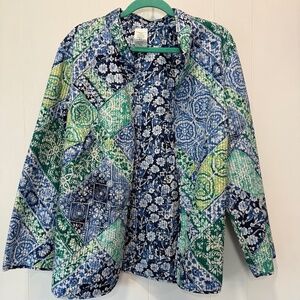 Alfred Dunner Women Blue & Green Reversible Floral Quilted Style Jacket Size 16W